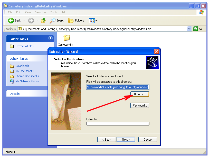 Choose Extract Locatioin