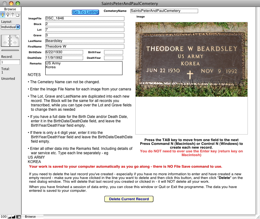 Data Entry Screen Shot